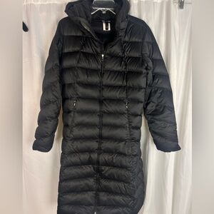 Patagonia women’s medium long, black puffer jacket